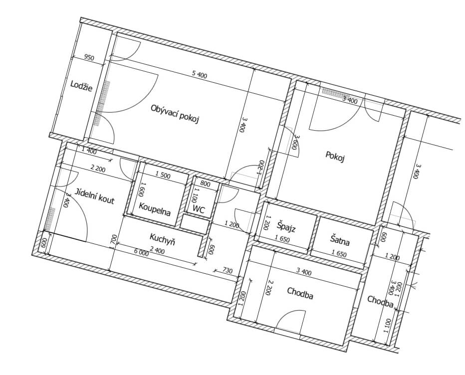 2D půdorys v pozadí sekce